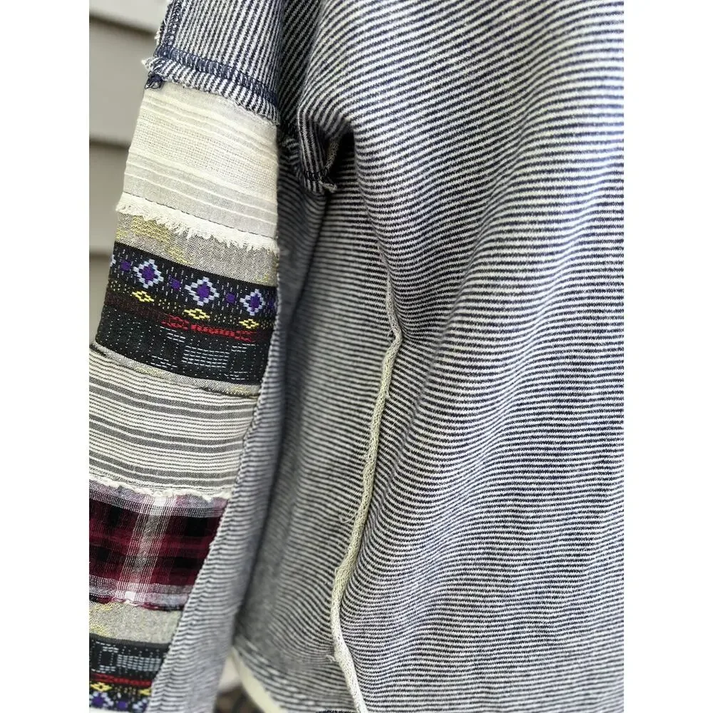 Free people patch work long Sleeve sweater women cotton top pullover XS A000234
